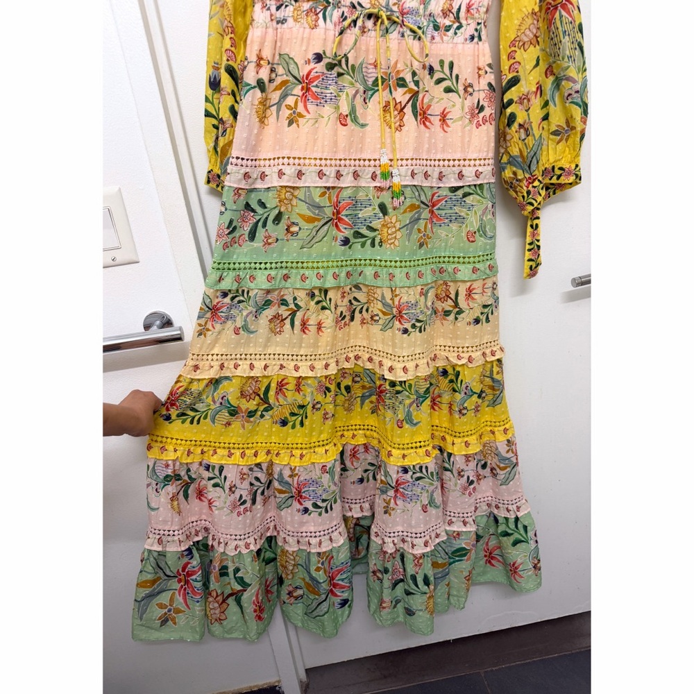 NWT Farm Rio Delicate Flowers Stripe Print Maxi Dress Yellow Pink Pastel M - Picture 8 of 14